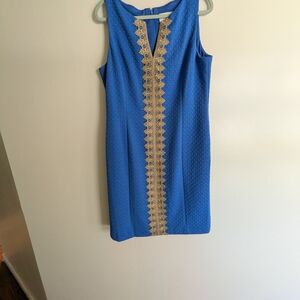 Pappagallo Marine Blue Sleeveless Shift Dress with Gold Trim NWT XL stretch Knit